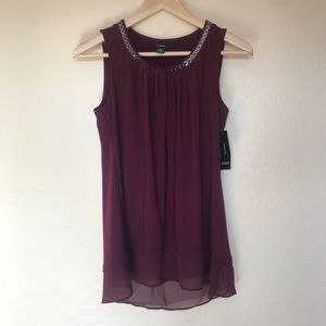 Alfani Maroon Sleeveless Beaded Blouse- NWT